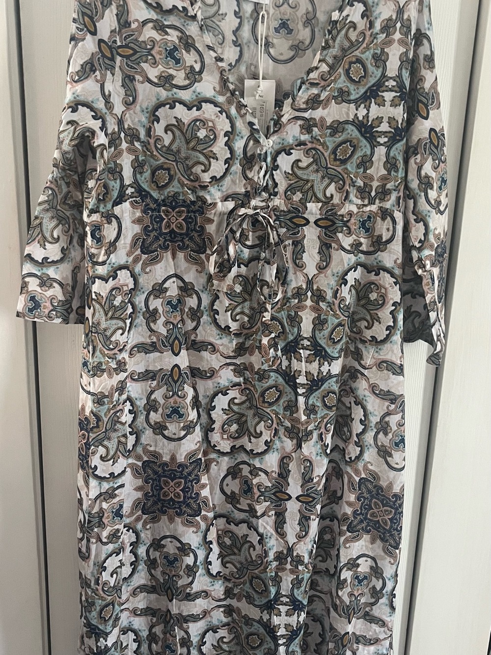 Tie-Waist Paisley Maxi  Dress - Blue/Green Pattern NWT $169